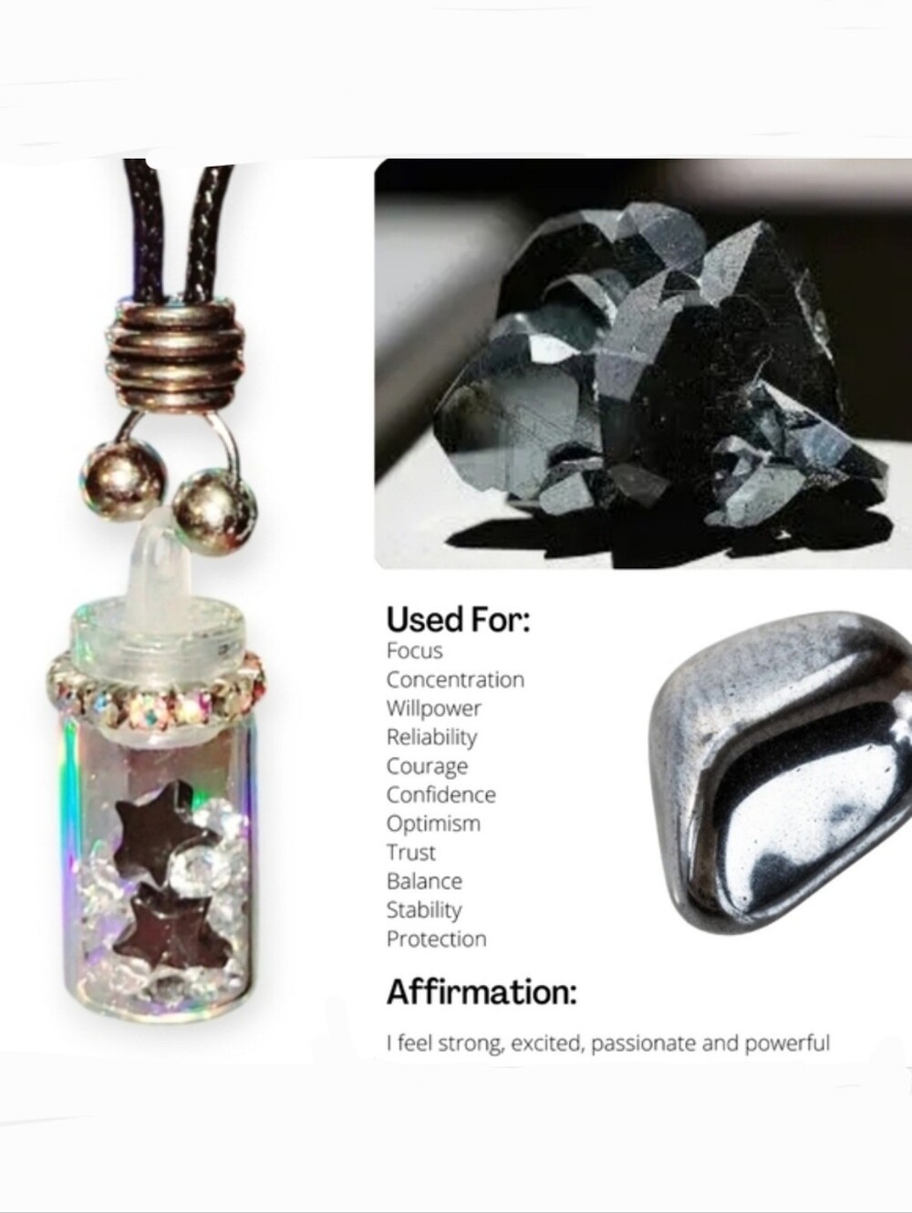 New! Hematite Crystal Stone Necklace